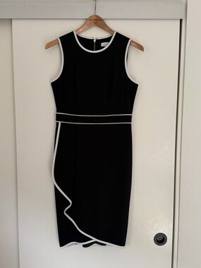 Calvin Klein Black Midi Sheath Dress with White Piping